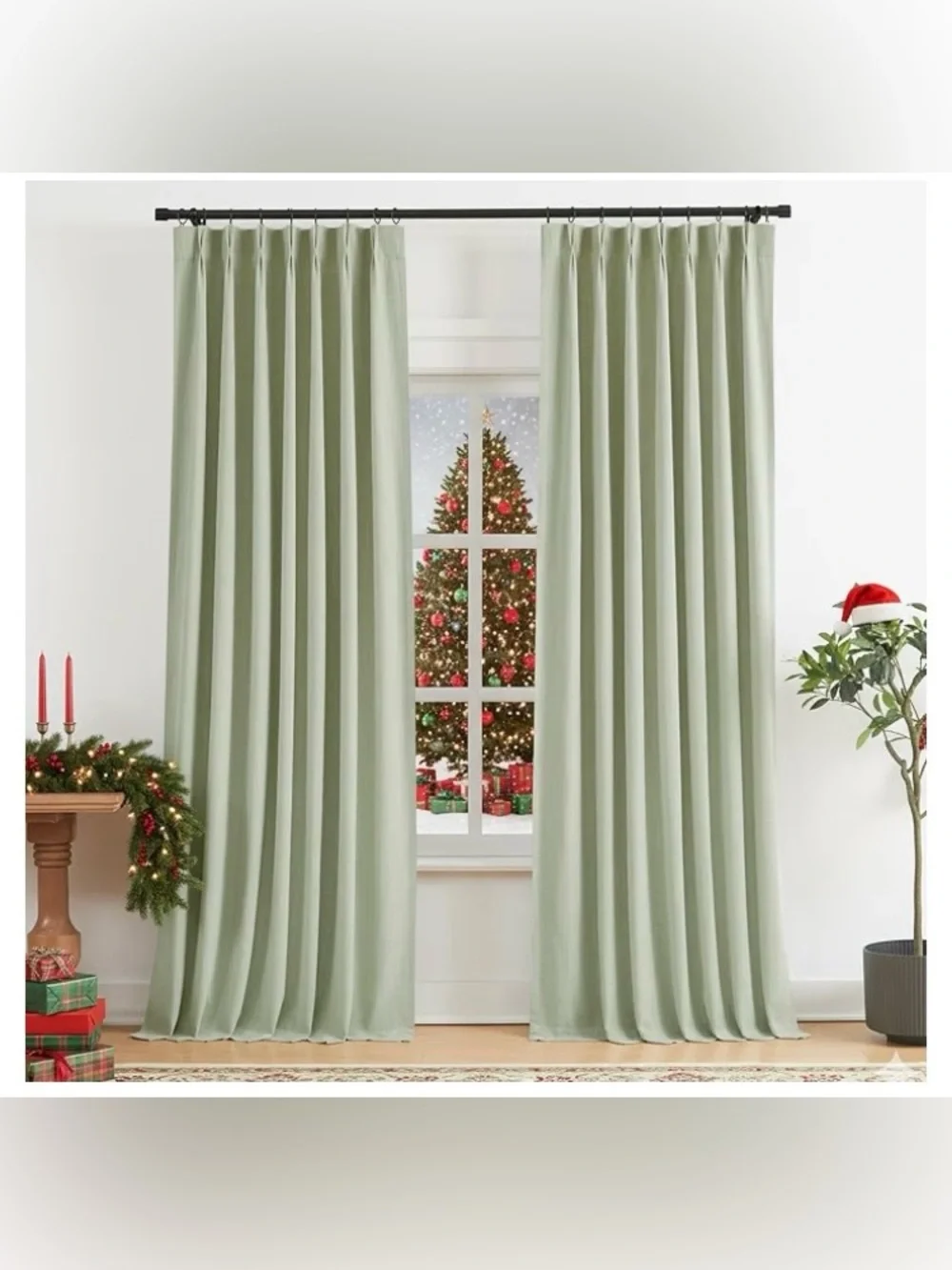 Vision Home Soft Green Pinch Pleated Full Blackout Curtains,50x63x2BL, NEW